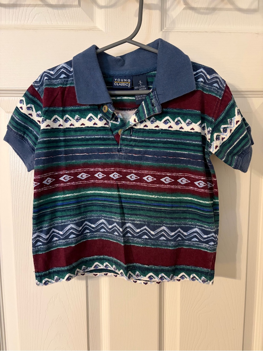 Boys' Striped vintage Polo Shirt in Blue, Green & Burgundy